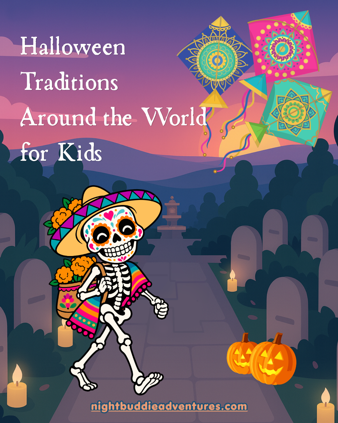 Day of the Dead skelaton in graveyard